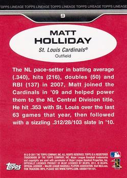 2011 Topps Lineage #9 Matt Holliday Back