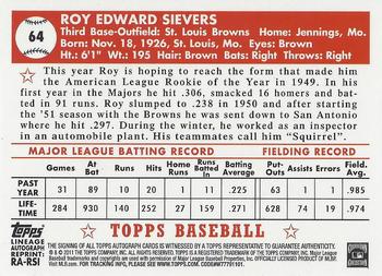 2011 Topps Lineage - Autographs #RA-RSI Roy Sievers Back