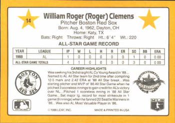 1989 Donruss All-Stars #14 Roger Clemens Back