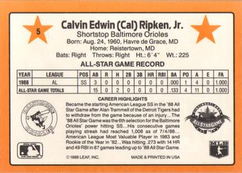 1989 Donruss All-Stars #5 Cal Ripken Back