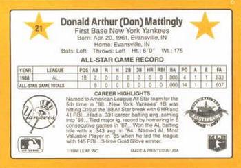 1989 Donruss All-Stars #21 Don Mattingly Back