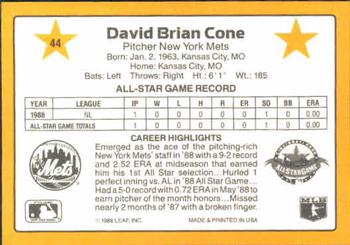 1989 Donruss All-Stars #44 David Cone Back