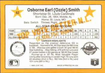 1989 Donruss All-Stars #62 Ozzie Smith Back