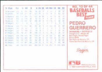 1986 Fleer Baseball's Best Sluggers vs. Pitchers #13 Pedro Guerrero Back