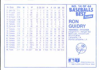 1986 Fleer Baseball's Best Sluggers vs. Pitchers #14 Ron Guidry Back
