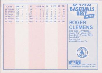 1986 Fleer Baseball's Best Sluggers vs. Pitchers #7 Roger Clemens Back