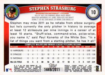 2011 Topps - Gold #10 Stephen Strasburg Back
