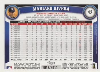 2011 Topps - Gold #42 Mariano Rivera Back