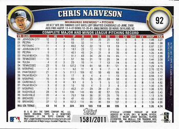 2011 Topps - Gold #92 Chris Narveson Back
