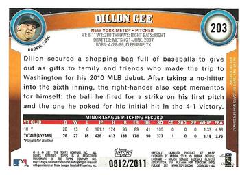 2011 Topps - Gold #203 Dillon Gee Back