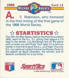 1986 Sportflics Decade Greats - Trivia Cards #12 Baseball Trivia Quiz Back