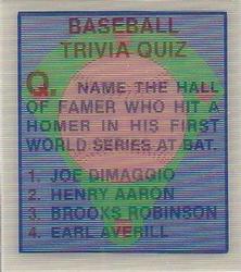 1986 Sportflics Decade Greats - Trivia Cards #12 Baseball Trivia Quiz Front