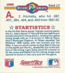 1986 Sportflics Decade Greats - Trivia Cards #17 Baseball Trivia Quiz Back