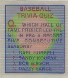 1986 Sportflics Decade Greats - Trivia Cards #29 Baseball Trivia Quiz Front