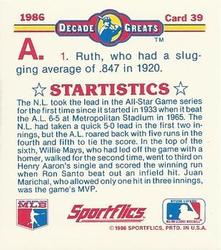 1986 Sportflics Decade Greats - Trivia Cards #39 Baseball Trivia Quiz Back