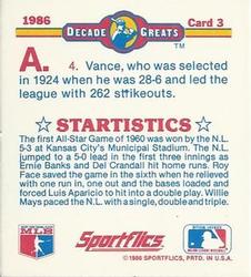 1986 Sportflics Decade Greats - Trivia Cards #3 Baseball Trivia Quiz Back