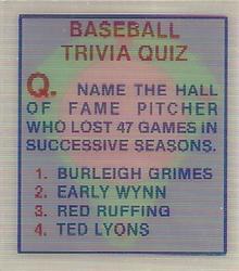1986 Sportflics Decade Greats - Trivia Cards #8 Baseball Trivia Quiz Front