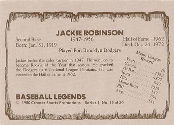 1980 Cramer Baseball Legends Series 1 #15b Jackie Robinson Back