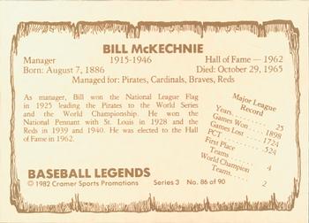 1982 Cramer Baseball Legends Series 3 #86 Bill McKechnie Back