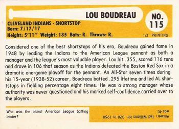 1980-87 SSPC HOF #115 Lou Boudreau Back