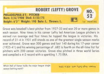 1980-87 SSPC HOF #52 Lefty Grove Back