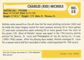 1980-87 SSPC HOF #58 Kid Nichols Back