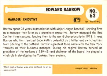 1980-87 SSPC HOF #63 Ed Barrow Back