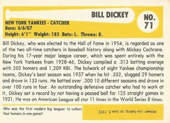 1980-87 SSPC HOF #71 Bill Dickey Back