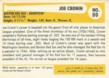 1980-87 SSPC HOF #80 Joe Cronin Back