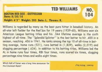 1980-87 SSPC HOF #104 Ted Williams Back