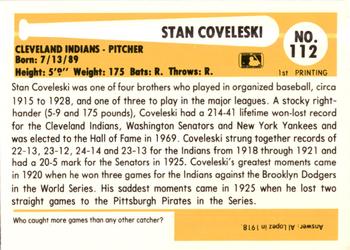 1980-87 SSPC HOF #112 Stan Coveleski Back