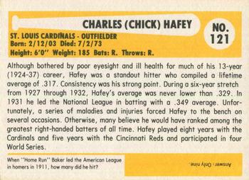 1980-87 SSPC HOF #121 Chick Hafey Back
