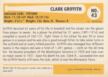 1980-87 SSPC HOF #43 Clark Griffith Back