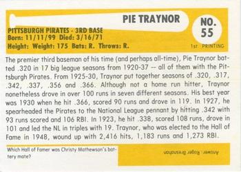 1980-87 SSPC HOF #55 Pie Traynor Back