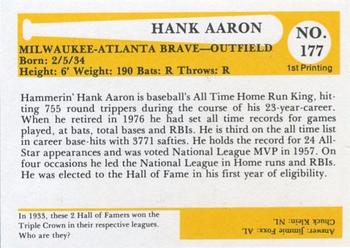 1980-87 SSPC HOF #177 Hank Aaron Back