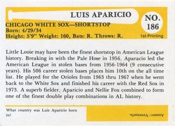 1980-87 SSPC HOF #186 Luis Aparicio Back