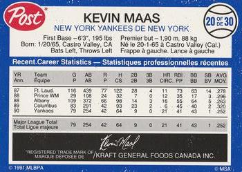 1991 Post Canada Super Star Series #20 Kevin Maas Back