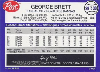 1991 Post Canada Super Star Series #29 George Brett Back