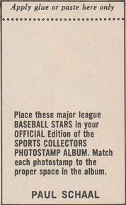 1969 MLB PhotoStamps #NNO Paul Schaal Back