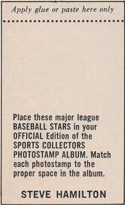 1969 MLB PhotoStamps #NNO Steve Hamilton Back