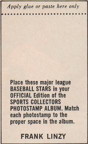1969 MLB PhotoStamps #NNO Frank Linzy Back