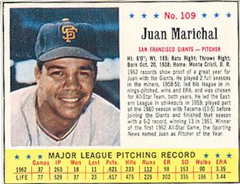 1963 Jell-O #109 Juan Marichal Front