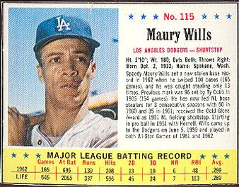 1963 Jell-O #115 Maury Wills Front