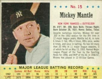 1963 Jell-O #15 Mickey Mantle Front