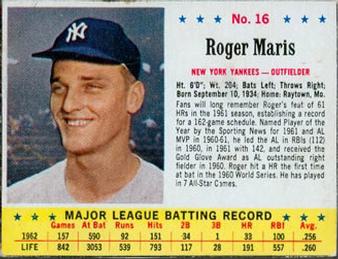 1963 Jell-O #16 Roger Maris Front