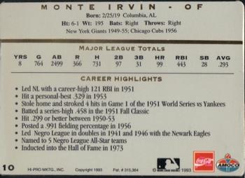1993 Amoco/Coca-Cola Action Packed All-Star Gallery #10 Monte Irvin Back