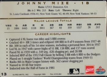 1993 Amoco/Coca-Cola Action Packed All-Star Gallery #13 Johnny Mize Back