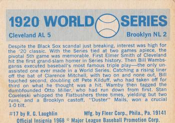 1970 Fleer World Series #17 1920 - Indians vs. Dodgers - Stan Coveleski Back