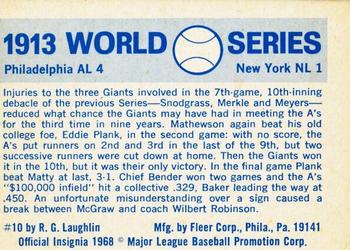 1970 Fleer World Series #10 1913 - Giants vs. A's - Home Run Baker / Jack Barry / Eddie Collins / Stuffy McInnis Back