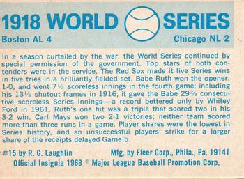 1970 Fleer World Series #15 1918 - Cubs vs. Red Sox Back